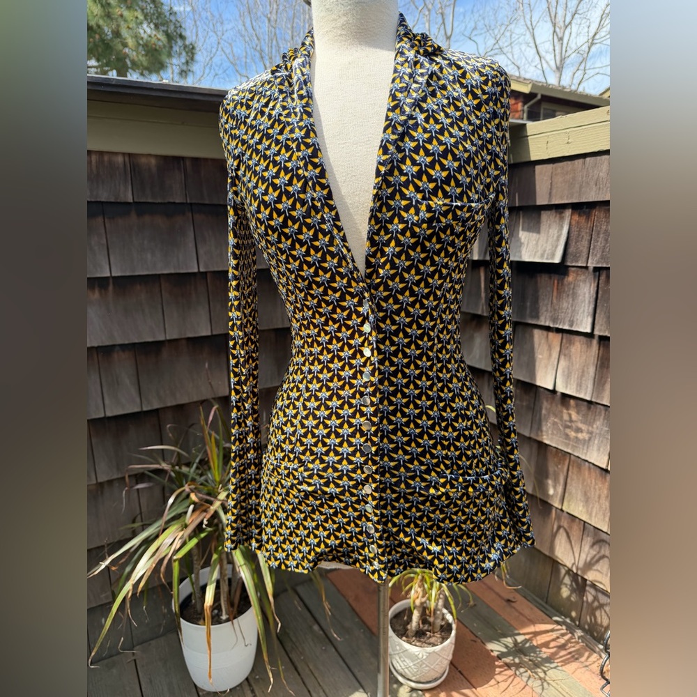 Paco Rabanne Long sleeve stretch viscose velvet cardigan graphic pattern 36 XS - Picture 2 of 14